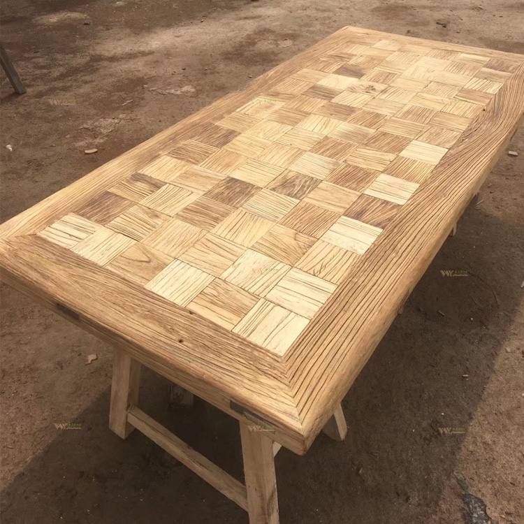 Antique Furniture Aged Elm Parquet Table