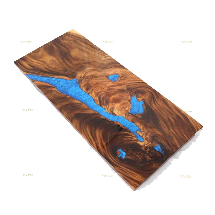 Modern Furniture Epoxy Resin Walnut Wood Waterfall Table