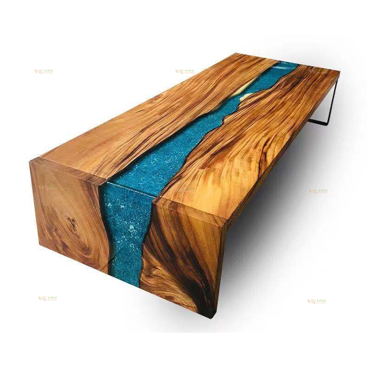 Modern Furniture Epoxy Resin Walnut Wood Waterfall Table