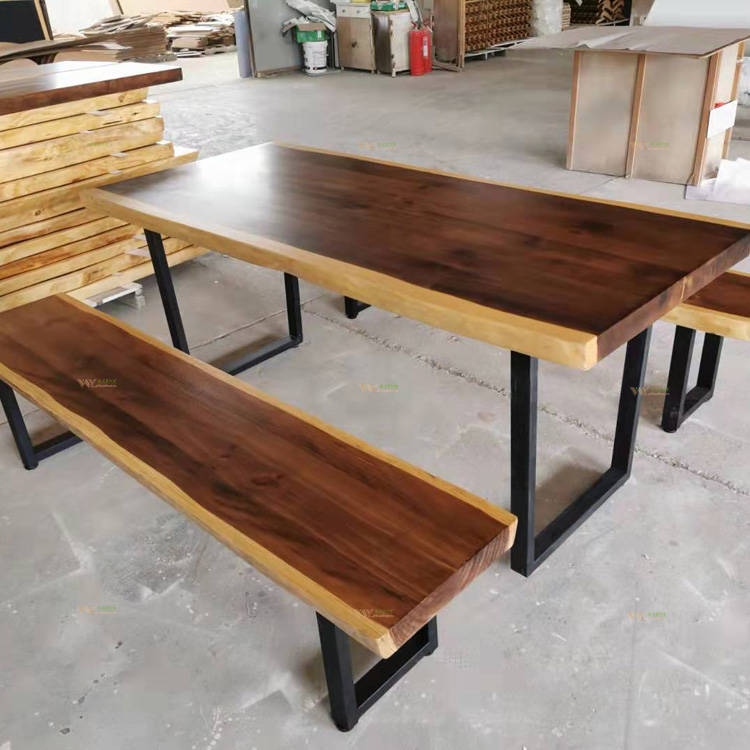 Live Edge Pine Wood Slab Dining Table Set