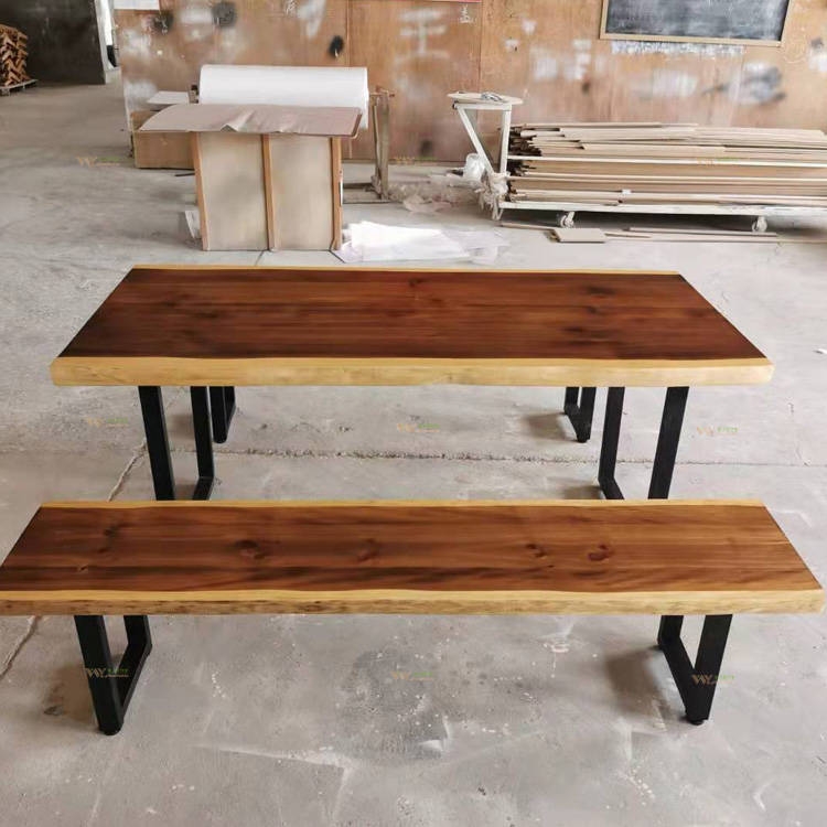 Live Edge Pine Wood Slab Dining Table Set