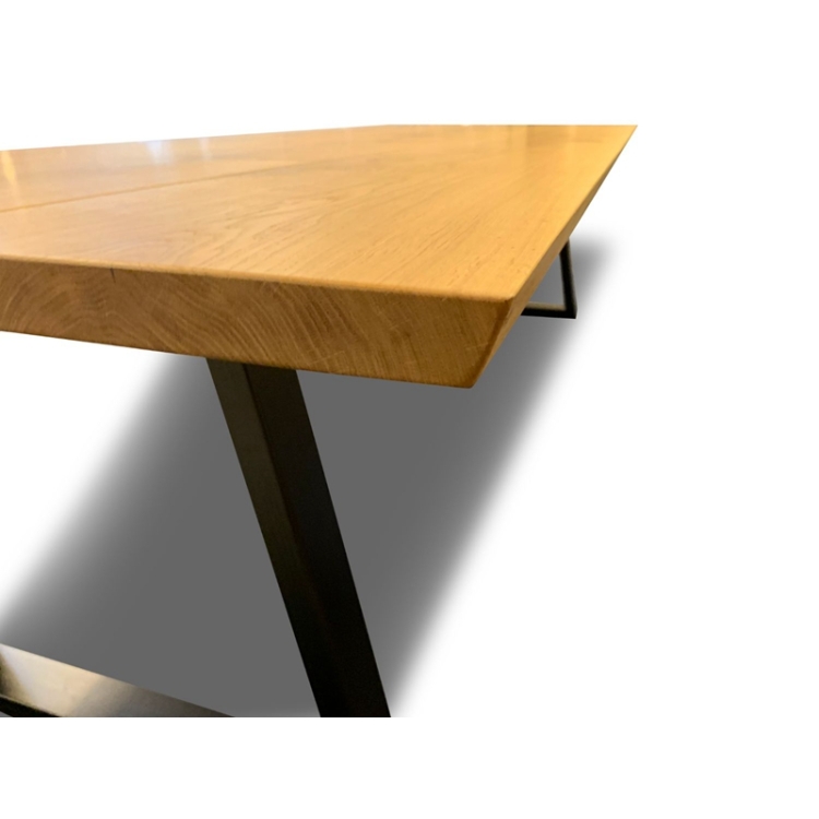 Custom 3Pc Plank Slab Oak Dining Table With Black Iron Legs