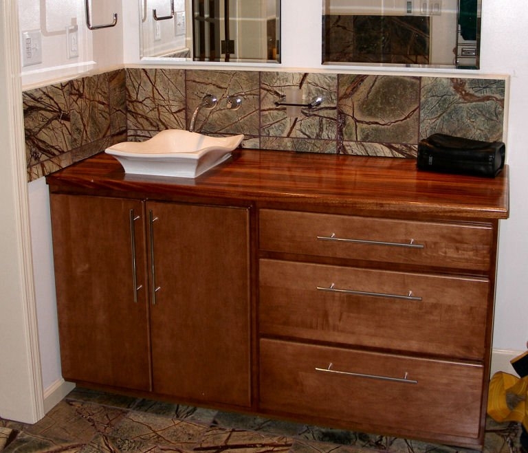 Solid wood cherry edge grain vanity bathroom countertop