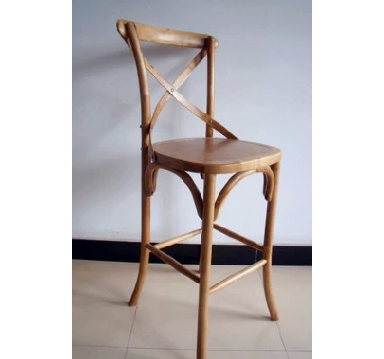 Walnut X Cross Back High Chair Bar Stool