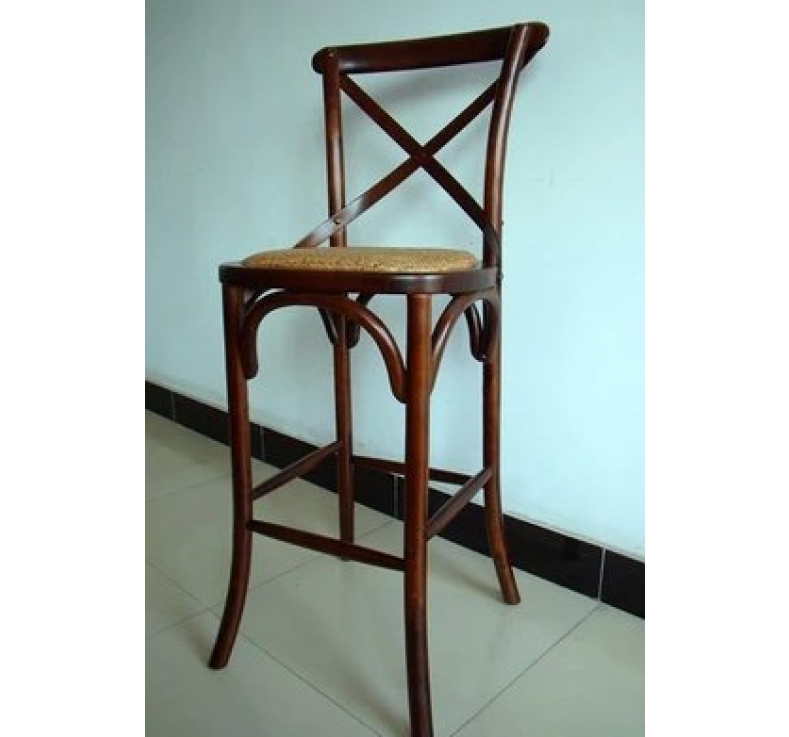 Walnut X Cross Back High Chair Bar Stool