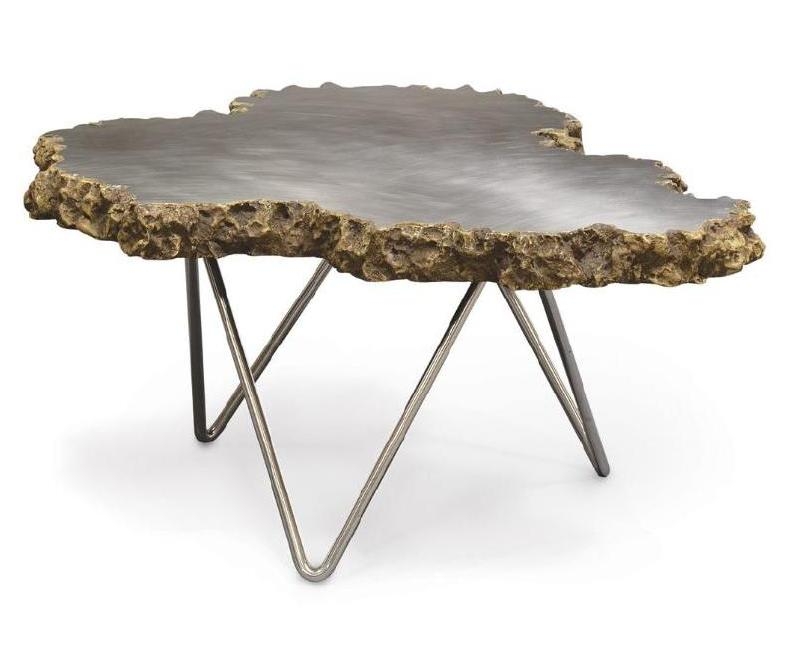 Burl slab coffee table haipin leg metal base