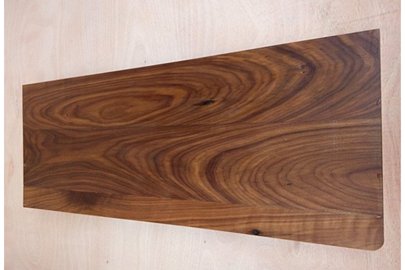Multi-strip walnut wood table with stainles steel base
