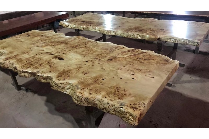 Wholesale Poplar Burl Slab Wood Table Live Edge Natural Solid Wood Dining Coffee Table Conference Desk