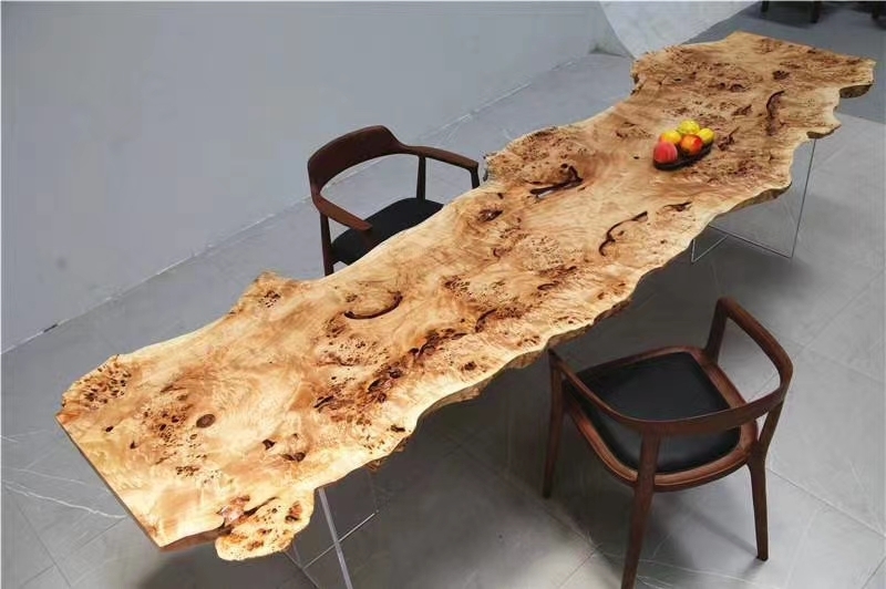 Wholesale Poplar Burl Slab Wood Table Live Edge Natural Solid Wood Dining Coffee Table Conference Desk