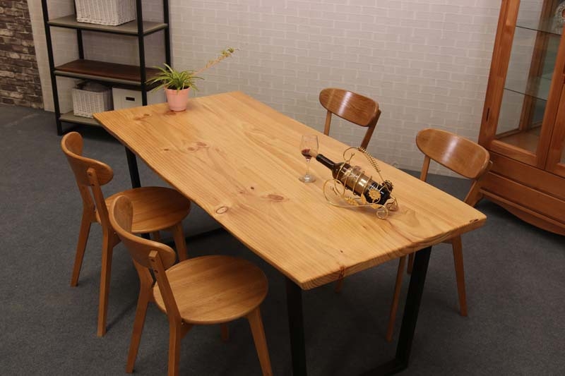 Natural wood slab pine hotel dining table