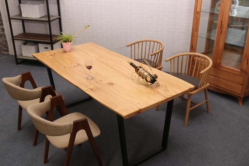 Natural wood slab pine hotel dining table