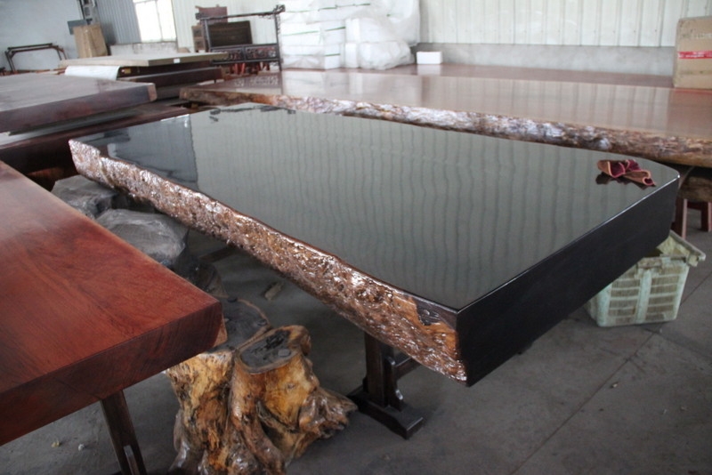 Handcrafted Solid Ebony Wood Slab Live Edge Table for Dining Conference Office Modern Interior Design