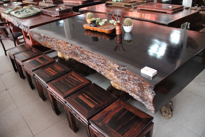 Handcrafted Solid Ebony Wood Slab Live Edge Table for Dining Conference Office Modern Interior Design