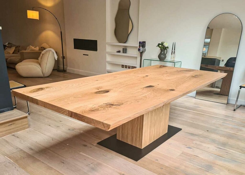 Wide Plank Slab Oak Dining Table Oak Block Base