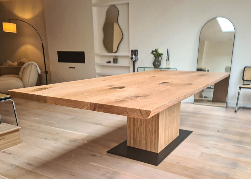 Wide Plank Slab Oak Dining Table Oak Block Base