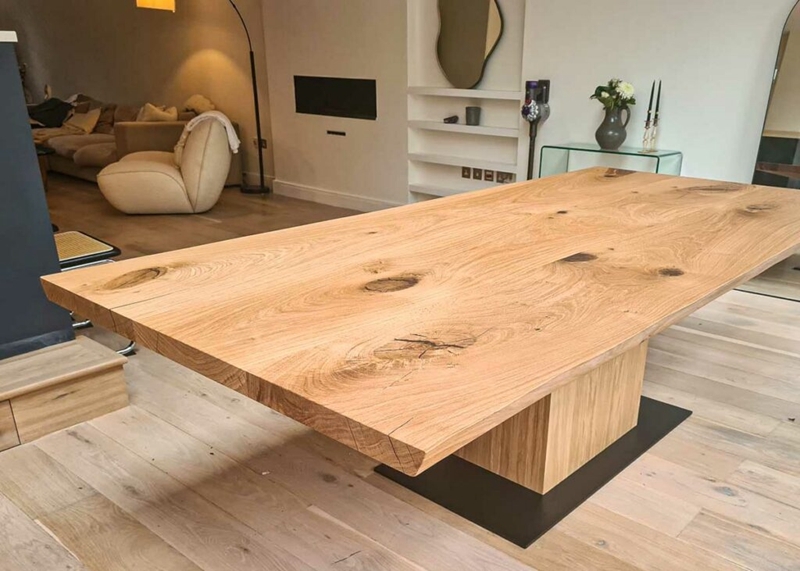 Wide Plank Slab Oak Dining Table Oak Block Base