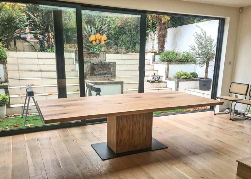 Wide Plank Slab Oak Dining Table Oak Block Base