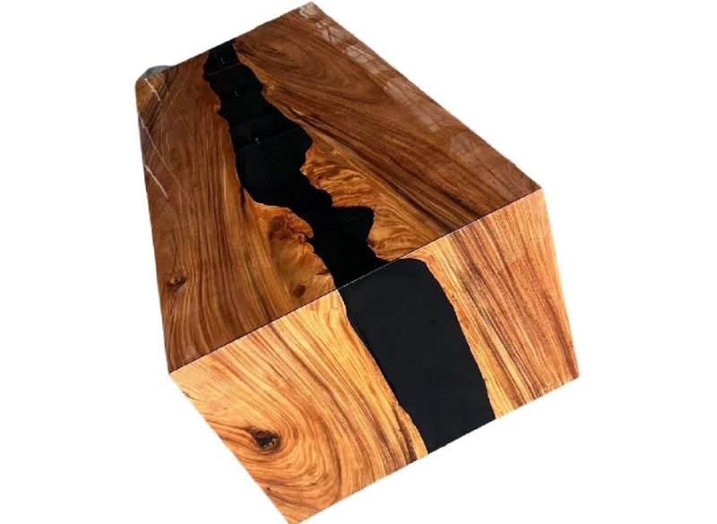 Solid Walnut and Epoxy Resin Modern Dining Table Desk Unique Wood Slab Table One-Leg Design for Living Room Office
