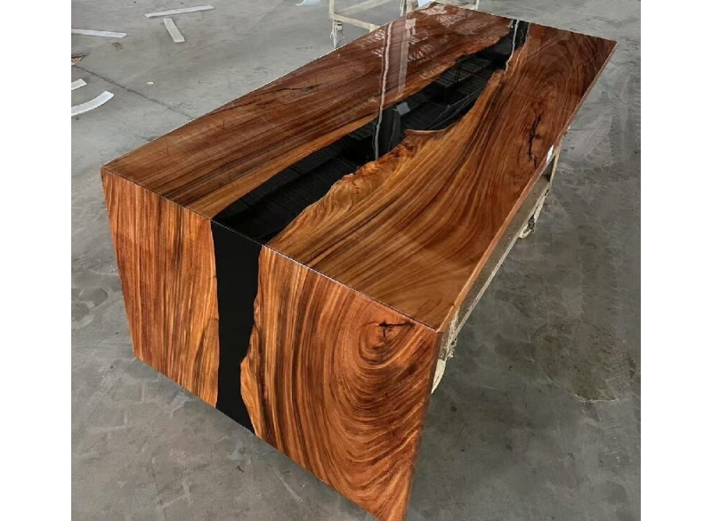 Solid Walnut and Epoxy Resin Modern Dining Table Desk Unique Wood Slab Table One-Leg Design for Living Room Office