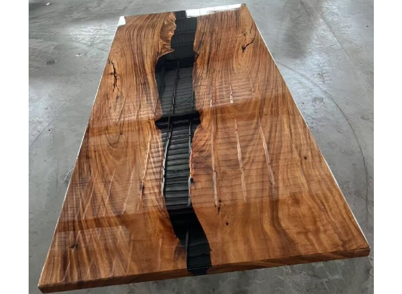 Solid Walnut and Epoxy Resin Modern Dining Table Desk Unique Wood Slab Table One-Leg Design for Living Room Office