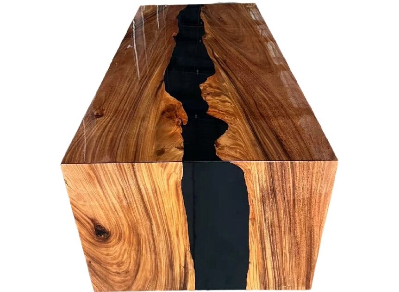 Solid Walnut and Epoxy Resin Modern Dining Table Desk Unique Wood Slab Table One-Leg Design for Living Room Office