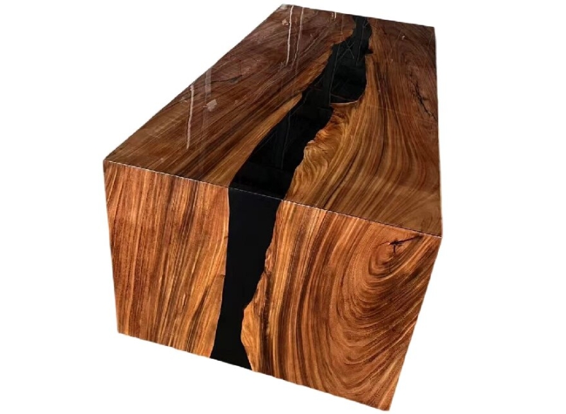 Solid Walnut and Epoxy Resin Modern Dining Table Desk Unique Wood Slab Table One-Leg Design for Living Room Office