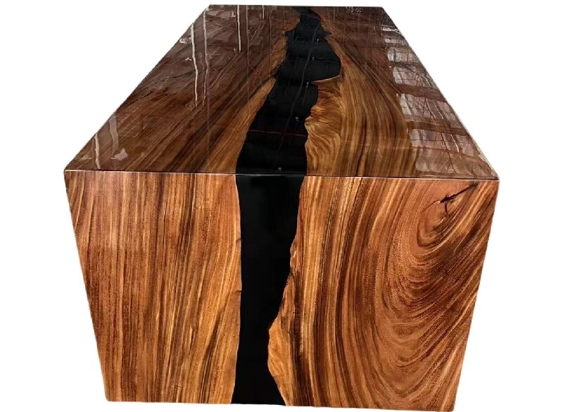 Solid Walnut and Epoxy Resin Modern Dining Table Desk Unique Wood Slab Table One-Leg Design for Living Room Office