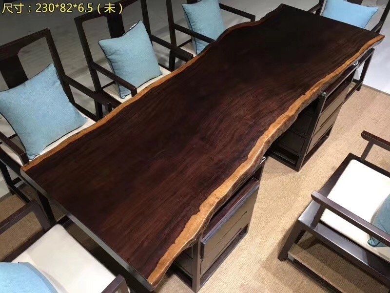 High end Ebony wood slab living room dining table