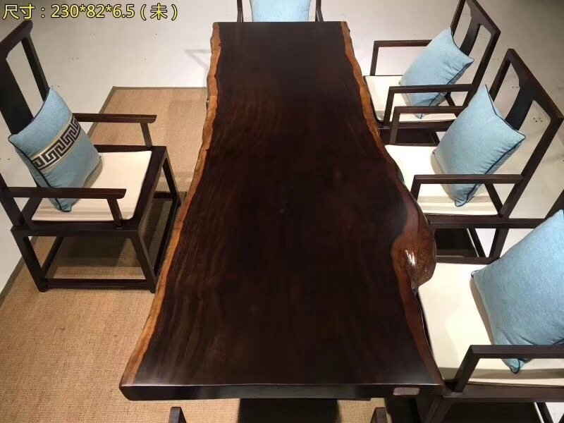 High end Ebony wood slab living room dining table