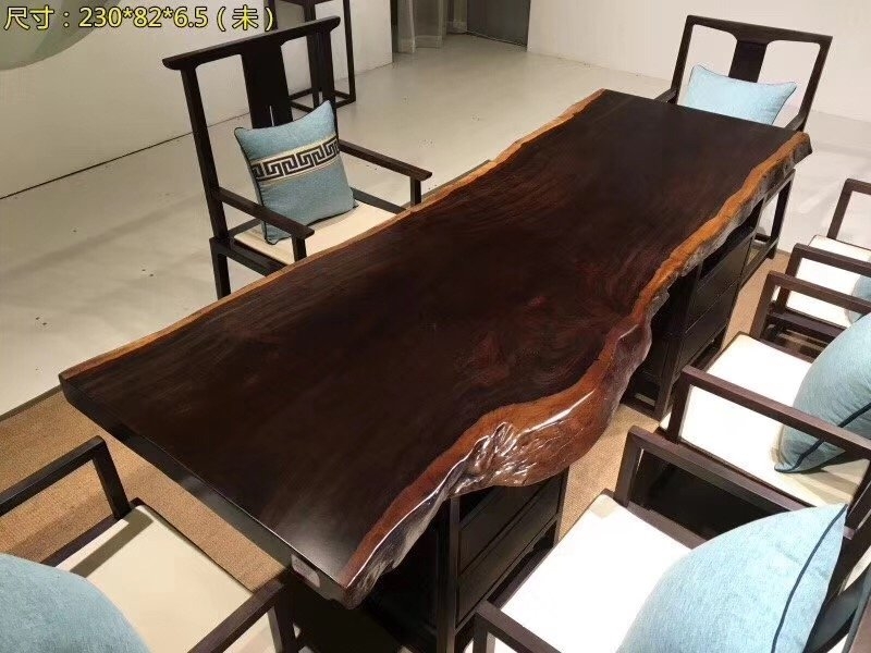 High end Ebony wood slab living room dining table