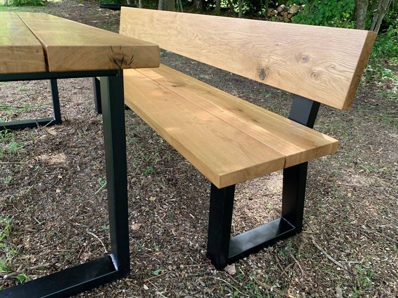 Industrial Full Stave Oak Dining Table And Chair With Black Iron Legs