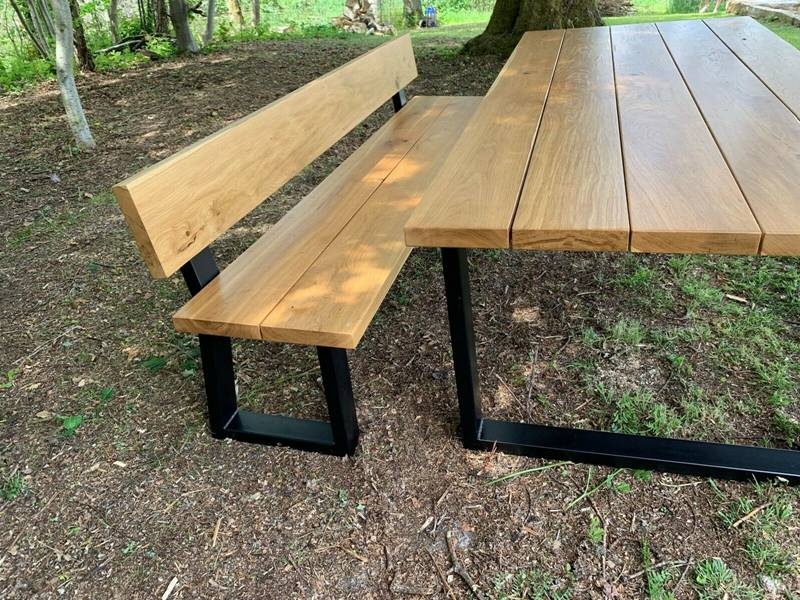 Industrial Full Stave Oak Dining Table And Chair With Black Iron Legs