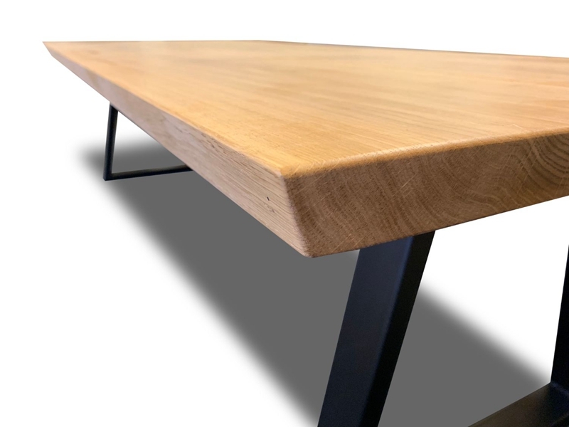 Custom 3-Pc Plank Slab Oak Dining Table With Black Iron Legs