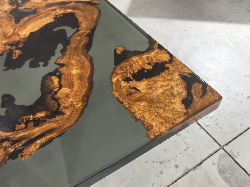 Grey Transparent Epoxy Resin Wooden Dining Table High Gloss Eco-Friendly Epoxy Table for Kitchen Restaurant Home Decor