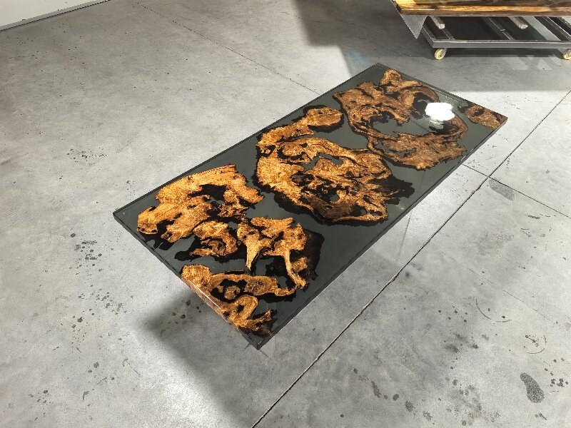 Grey Transparent Epoxy Resin Wooden Dining Table High Gloss Eco-Friendly Epoxy Table for Kitchen Restaurant Home Decor