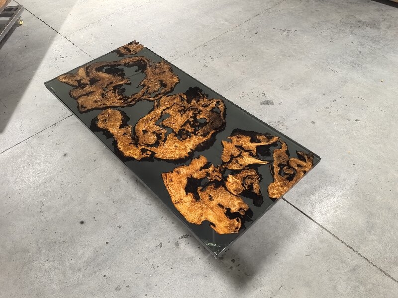 Grey Transparent Epoxy Resin Wooden Dining Table High Gloss Eco-Friendly Epoxy Table for Kitchen Restaurant Home Decor
