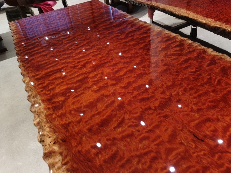 Premium Live Edge Burl Bubinga Wood Slab Exotic Figured Table Top Solid Wood Dining Coffee Table