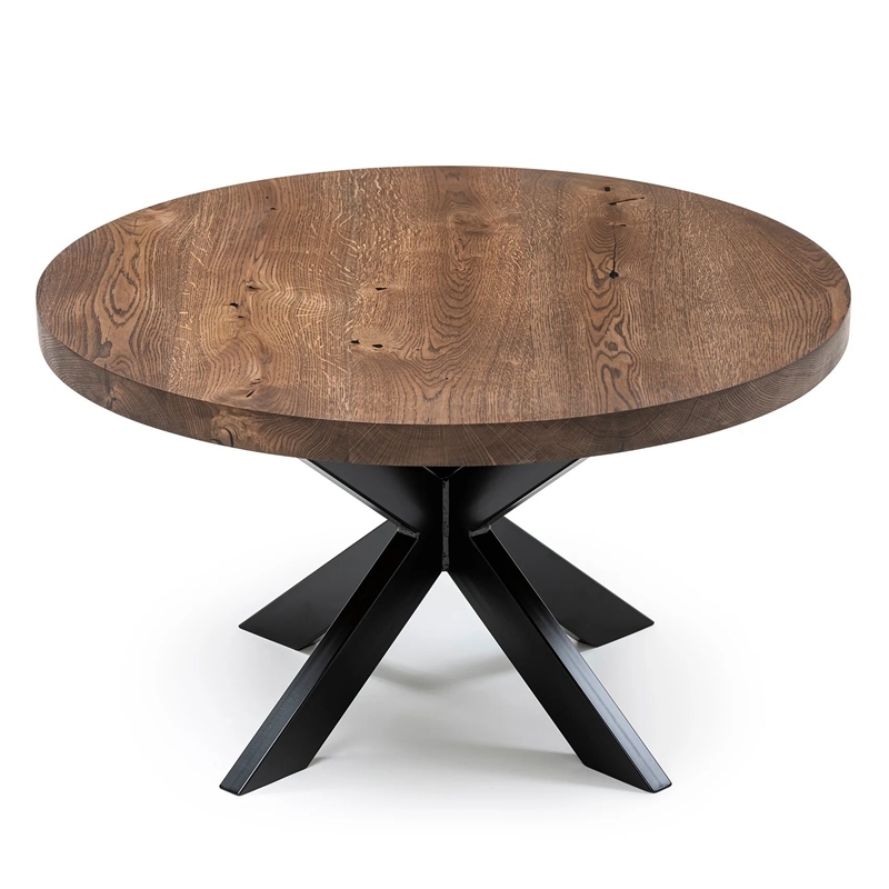 Industrial Round Full Stave Oak CoffeeTable With Spider Leg