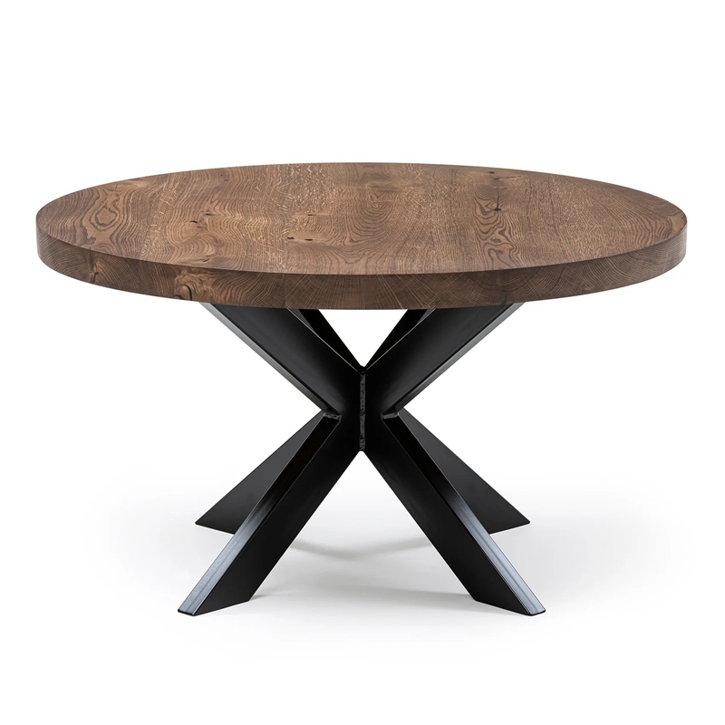 Industrial Round Full Stave Oak CoffeeTable With Spider Leg