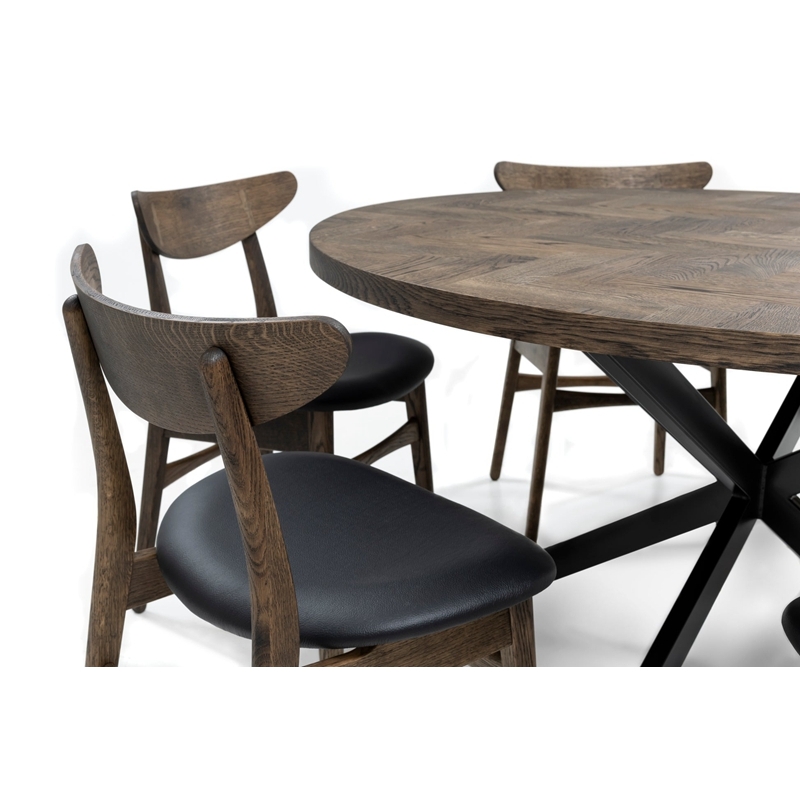 Industrial Round herringbone oak Dining Table With Spider Leg