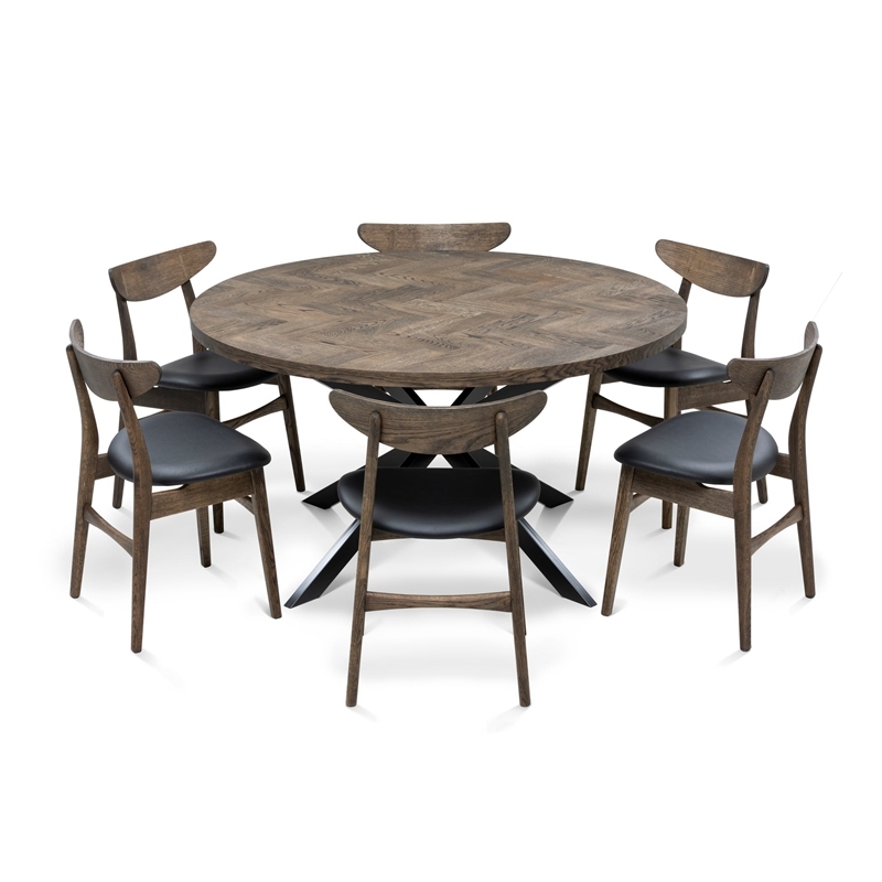 Industrial Round herringbone oak Dining Table With Spider Leg
