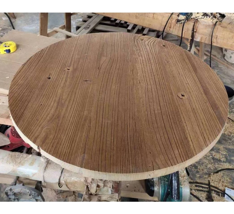 Reclaimed aged elm coffee table metal base