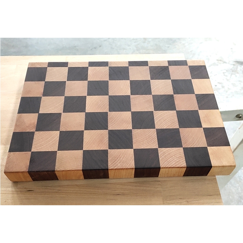Solid wood end grain walnut maple checkered cutting board