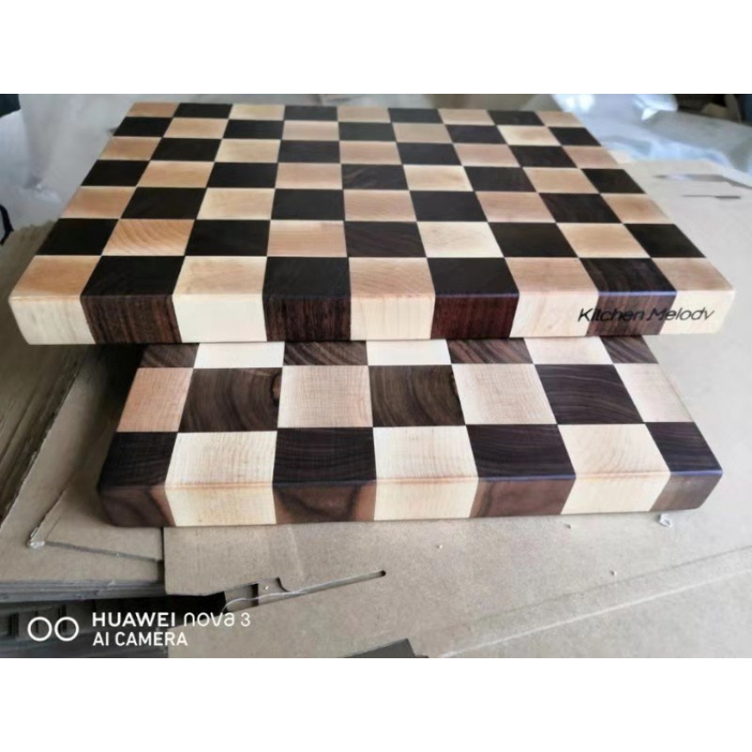 Solid wood end grain walnut maple checkered cutting board