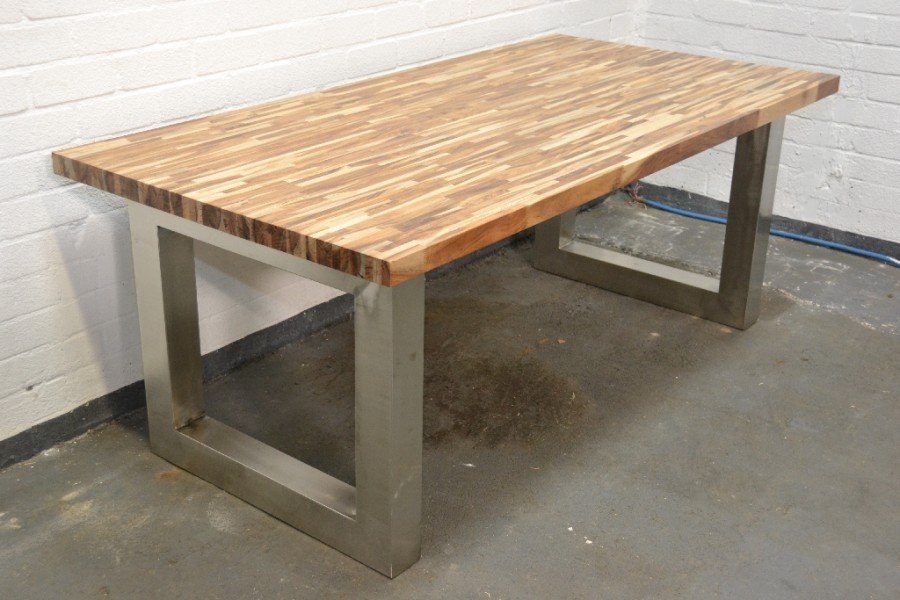 Solid wood FJ acacia office table with metal base